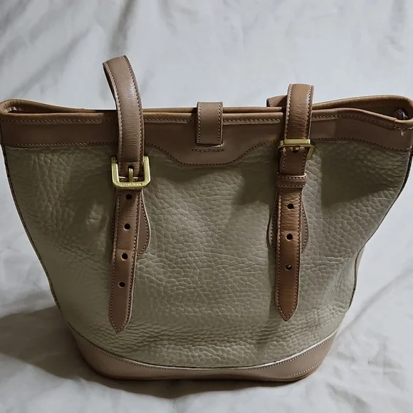 Dooney and Bourke Cream and Tan Pebble Leather Tote Bag - Picture 4 of 12